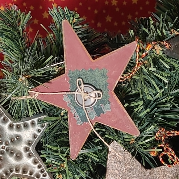 Folk Art Style Metal Punched Stars Christmas Ornaments - Picture 3 of 12
